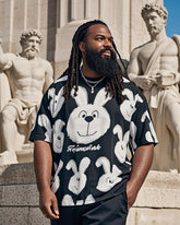 Plus Size Men's Easter Black And White Bunny Print-T-Shirt